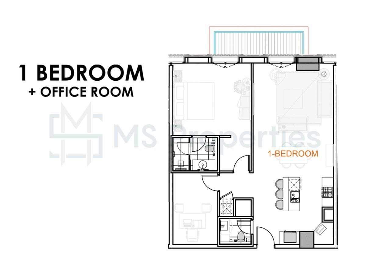 1BHK + Office in an Amazing Location of The Pearl
